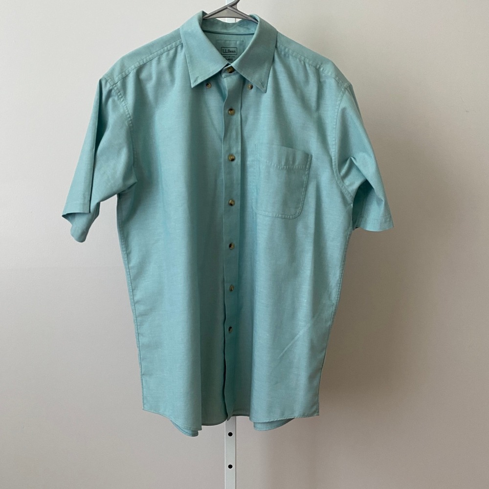 LL Bean M Preppy Classic Blue Button Shirt Cotton Regular Fit Top